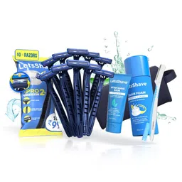 LetsShave Set Of 14 Pro 2 Disposable Razor-Pro Styler-After Shave Balm-Shave Foam-Pouch-38