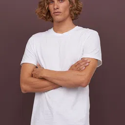 HM Men White Solid Cotton Pure Cotton T-shirt Regular Fit-image-78