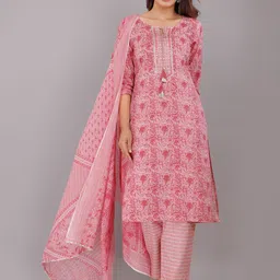 KALINI Embroidered Floral Printed Pure Cotton Regular Kurta with Trousers & Dupatta-picture-30