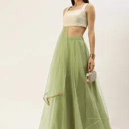 Ethnovog Off White  Green Embroidered Ready to Wear Lehenga-picture-32