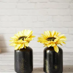 BEHOMA Black & Gold Toned 2 Pieces Crackled Bud Flower Metal Vases-image-49