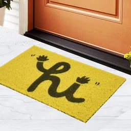 DREAM WEAVERZ Mustard Yellow & Olive Green Rubber Coir Printed Doormat-15