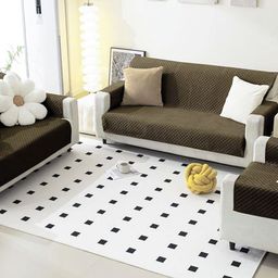 Fashion Throw Brown Checked Velvet 5 Piece Sofa Cover With Arms-image-63