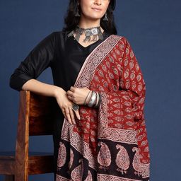 Taavi Ethnic Motifs Hand Block Printed Kalamkari Sustainable Dupatta-6