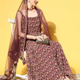 Inddus Women Ethnic Motifs Poly Georgette Print Parade Kurta Set-picture-50