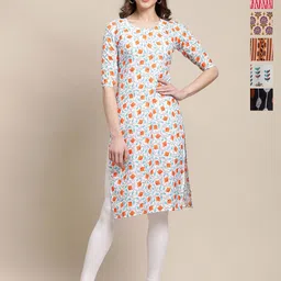 7Threads Selection Of 6 Floral Printed Round Neck Straight Kurtas-image-37
