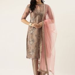 Ethnovog Women BrownPink Embroidered Kurta with TrousersDupatta-picture-31