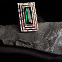 Saraf RS Jewellery Rose Gold-Plated White & Green Emerald-Studded Solitaire Finger Ring-41
