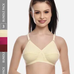 FIMS Beige & Pink Pack of 3 Cotton Blend Non-Padded Bras MTR_Cross_Bra_BeigePinkMaroon_B-image-44