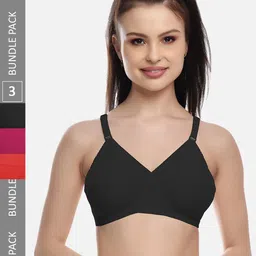 FIMS Black & Pink Pack of 3 Cotton Blend Non-Padded Bras MTR_Cross_Bra_BlackPinkRed_B-image-94
