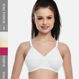 FIMS White & Pink Pack of 3 Cotton Blend Non-Padded Bras MTR_Cross_Bra_WhiteBeigePink_B-image-71