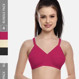 FIMS Black & Pink Pack of 4 Cotton Blend Non-Padded Bras MTR_Cross_Bra_-image-62