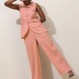 trueBrowns Camellia Pink Crochet Natural Cotton Co-Ord Set-image-6