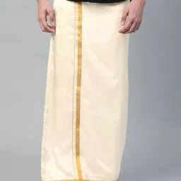 THANGAMAGAN Men Off-White Solid Veshti With Woven Border-53