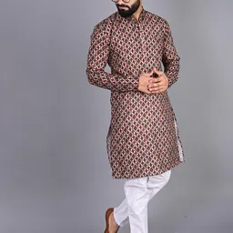 FUBAR Geomentric Printed Mandarin Collar Straight Pure Cotton Kurta-picture-13