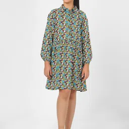 Peter England Girls Maroon & Yellow Floral Printed Pure Cotton A-Line Dress-image-24
