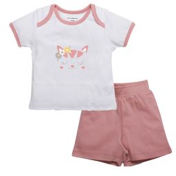 My Milestones Girls White & Peach-Coloured Printed Pure Cotton Top with Shorts-14