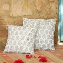 Aura Green & Off White 2Pcs Ethnic Motifs Cotton Square Cushion Covers-image-39