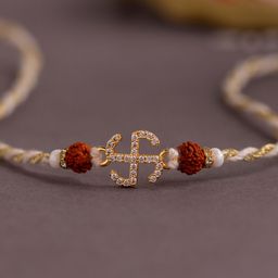 Voylla Divine Swastika American Diamond Rudraksha Thread Rakhi-image-25