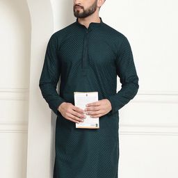 SOJANYA Ethnic Motifs Embroidered Mandarin Collar Thread Work Pure Cotton Straight Kurta-23