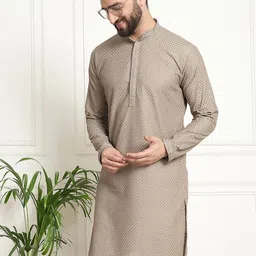 SOJANYA Ethnic Motifs Embroidered Mandarin Collar Thread Work Pure Cotton Straight Kurta-picture-14