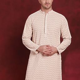 Jompers Ethnic Motifs Embroidered Mandarin Collar Thread Work Cotton Straight Kurta-52