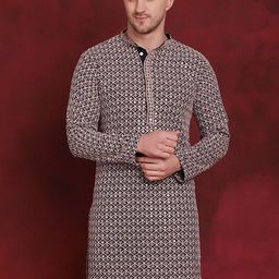Jompers Ethnic Motifs Embroidered Mandarin Collar Thread Work Cotton Straight Kurta-57