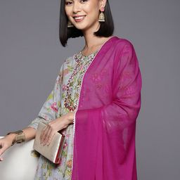 Varanga Floral Printed Regular Mirror Work Pure Cotton Kurta with Trousers & Dupatta-image-53