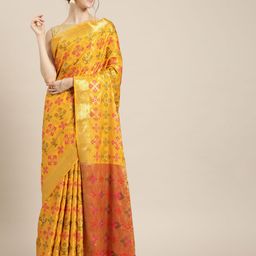 Mitera Yellow Silk Blend Woven Design Kanjeevaram Saree-27