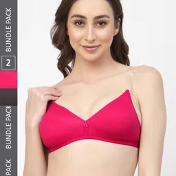 Floret Pack Of Two Solid Seamless Non Padded Transparent Back T-shirt Bras-57