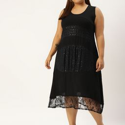 theRebelinme Plus Size Women Black Sequined A-Line Dress-44
