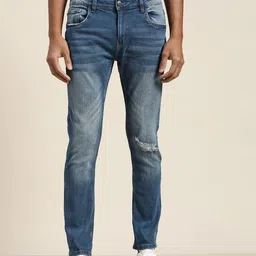 ether Men Blue Skinny Fit Low Distress Light Fade Stretchable Jeans-image-20