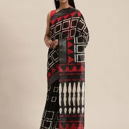 Rajnandini Black & Red Silk Cotton Printed Saree-picture-26