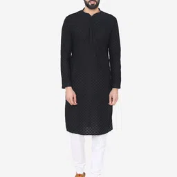 Manyavar Men Black & White Self Design Kurta with Churidar-10