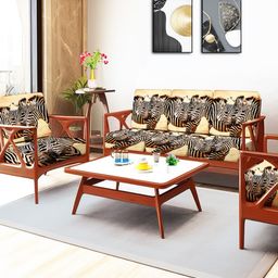 ohello 10 Pcs Beige & Black Stretchable Elasticated Printed Polyester Sofa Seat Covers-50