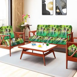 ohello 10 Pcs White & Green Stretchable Elasticated Printed Polyester Sofa Seat Covers-49