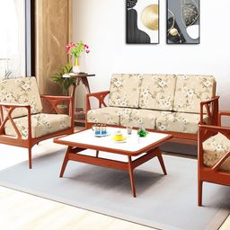 ohello 10 Pcs Beige & White Stretchable Elasticated Printed Polyester Sofa Seat Covers-3
