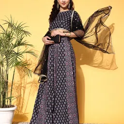 Inddus Black Printed Semi-Stitched Lehenga Choli with Dupatta-53