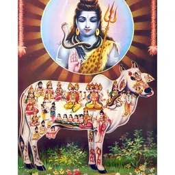 British Terminal Brown & White Lord Shiva & Gau Mata Printed Wall Poster-image-6