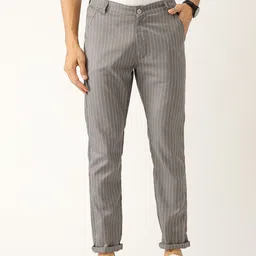 SOJANYA Men Grey & Off-White Smart Regular Fit Striped Smart Casual Trousers-image-53