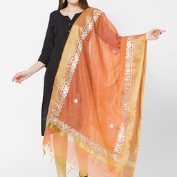 Dupatta Bazaar Orange & Beige Embroidered Dupatta-image-5