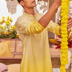 KISAH Checked Woven Design Mandarin Collar Mirror Work Cotton Silk Straight Kurta-picture-51