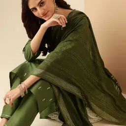 Anouk Ethnic Motifs Embroidered Notch Neck Thread Work Kurta With Trousers & Dupatta-34