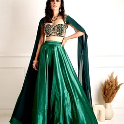 Rashika Sharma Embellished Flutter Sleeves Thread Work Satin Ready to Wear Lehenga Choli-picture-52