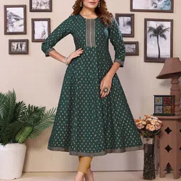 Rangita Ethnic Motifs Printed Round Neck Regular Mirror Work Anarkali Kurta-41