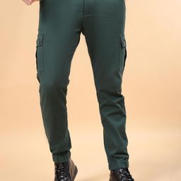 The Indian Garage Co Men Teal Blue Slim Fit Cargos Trousers-image-40