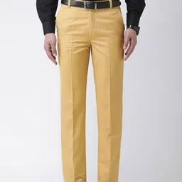Hangup Men Yellow Smart Regular Fit Solid Formal Trousers-image-17