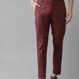 DENNISON Men Maroon Smart Tapered Fit Smart Casual Trousers-21