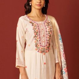 Indo Era Floral Embroidered Thread Work Kurta With Trousers & Dupatta-image-21