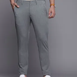 Louis Philippe Ath Work Men Grey Solid Comfy Tapered  Fit Trousers-image-40